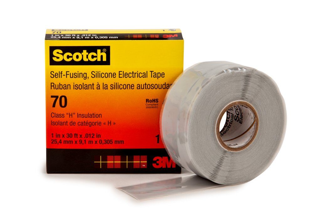 3M™ 70-1x30FT Insulating and Splicing Premium Electrical Tape, 30 ft L x 1 in W, 12 mil THK, Inorganic Silicon Rubber, Silicon Rubber Backing, Sky Blue Gray