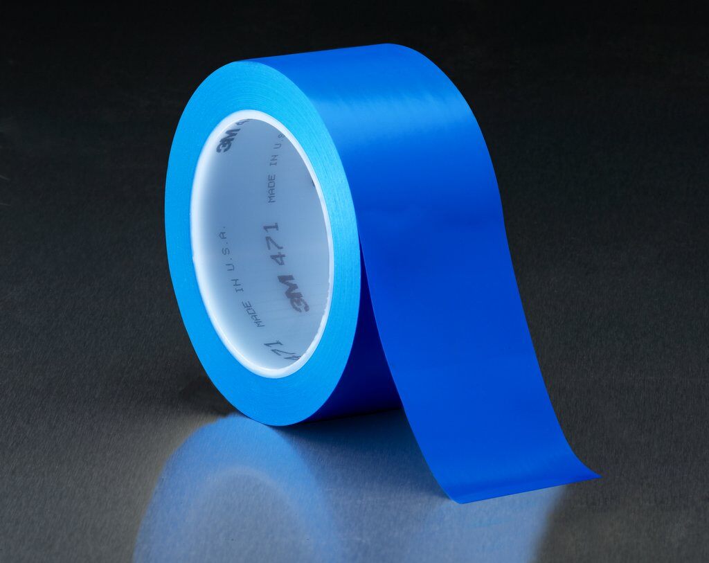 3M™ 471-Blue-1/4"x36yd-Bulk High Performance Vinyl Tape, 36 yd L x 1/4 in W, 5.2 mil THK, Rubber Adhesive, Vinyl Backing, Blue