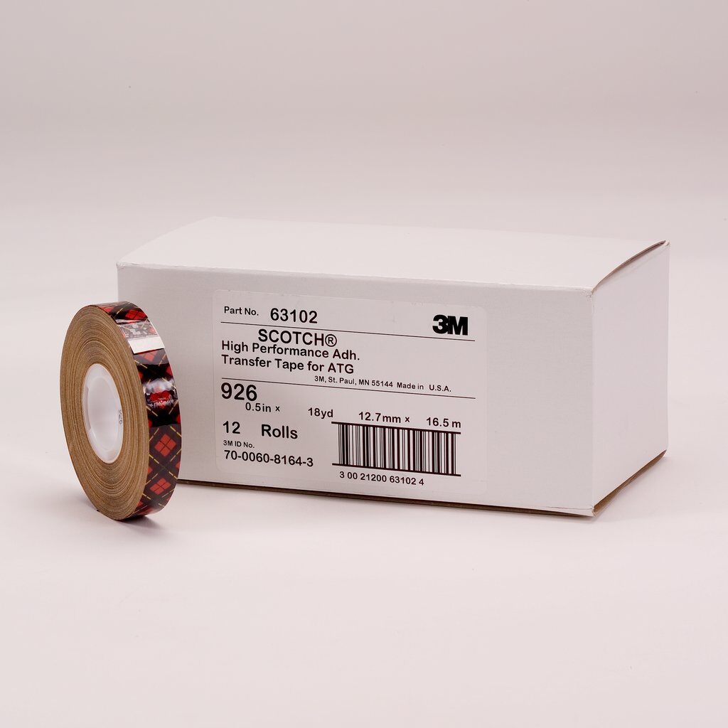 3M™ 926-2"x36yd ATG High Performance Adhesive Transfer Tape, 36 yd L x 2 in W, 5 mil THK, 5 mil 350 Acrylic Adhesive, Clear