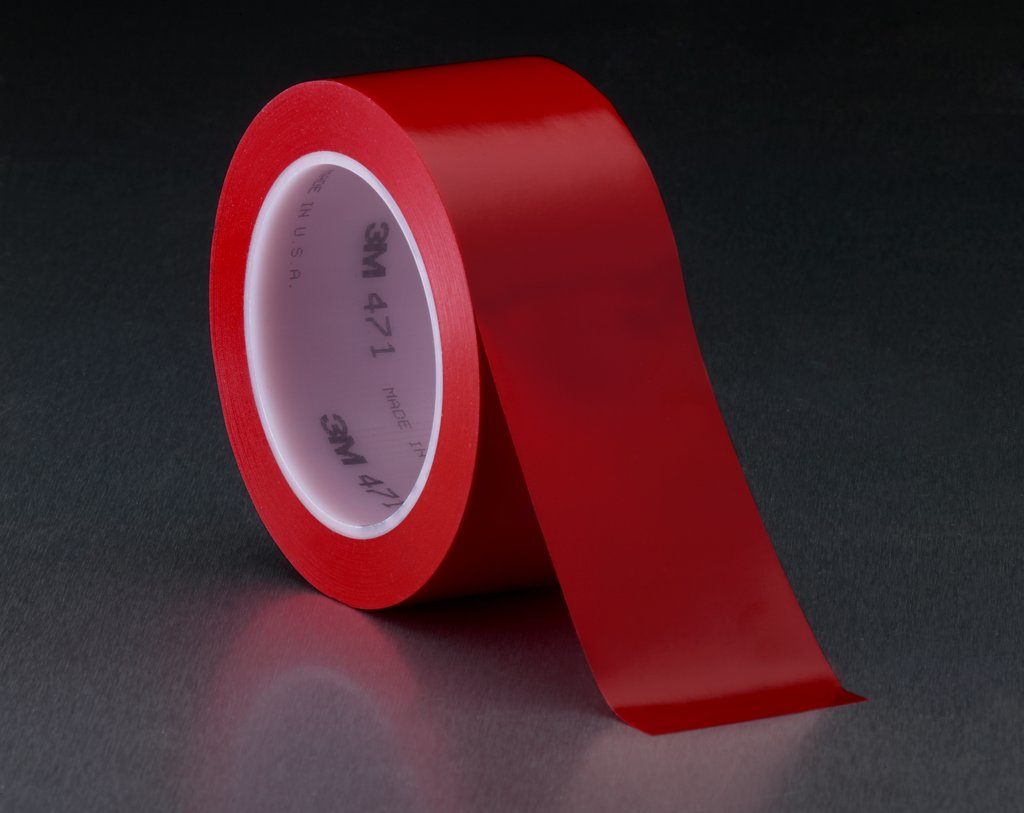 3M™ 471-Red-1-1/2"x36yd-Bulk High Performance Vinyl Tape, 36 yd L x 1-1/2 in W, 5.2 mil THK, Rubber Adhesive, Vinyl Backing, Red