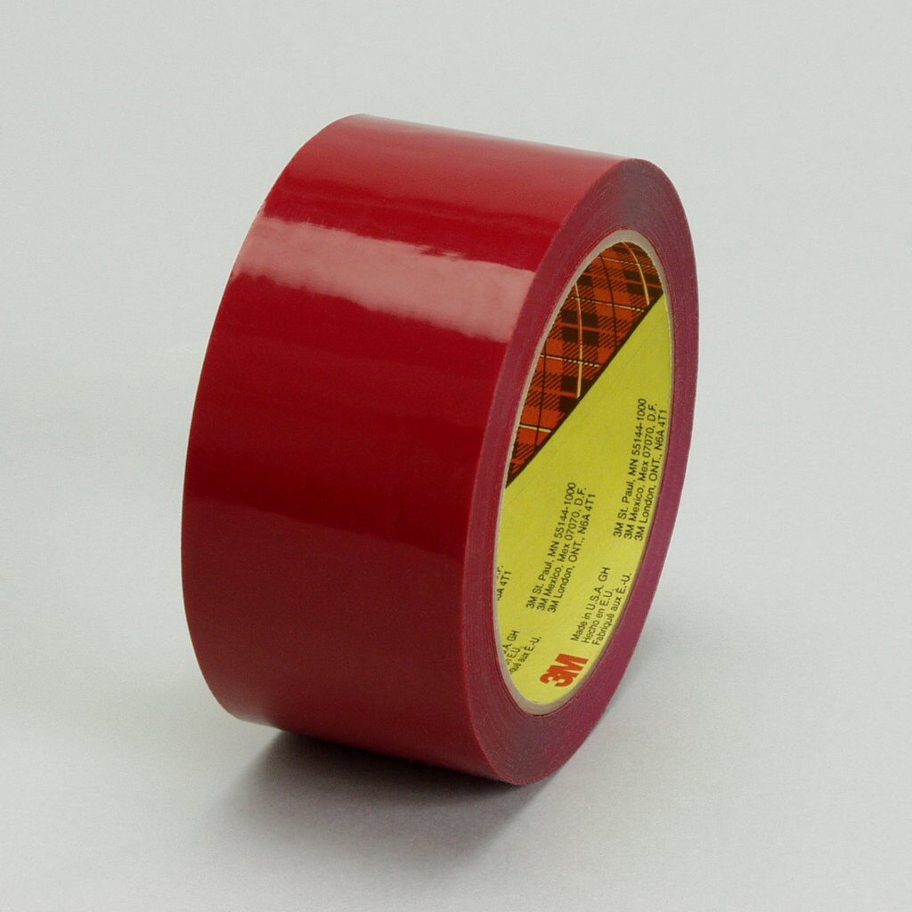 3M™ 371-Red-48mmx100m Box Sealing Tape, 100 m L x 48 mm W, 1.8 mil THK, Hot Melt Synthetic Rubber Resin Adhesive, Polypropylene Film Backing, Red