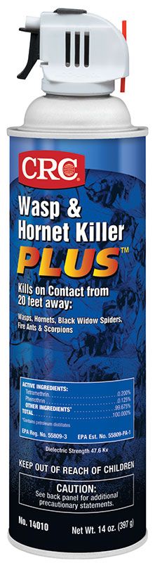 CRC® 14010 Plus™ Fast Acting Wasp/Hornet Killer, 20 oz Aerosol Can, Liquid Form, Clear, Petroleum Odor/Scent