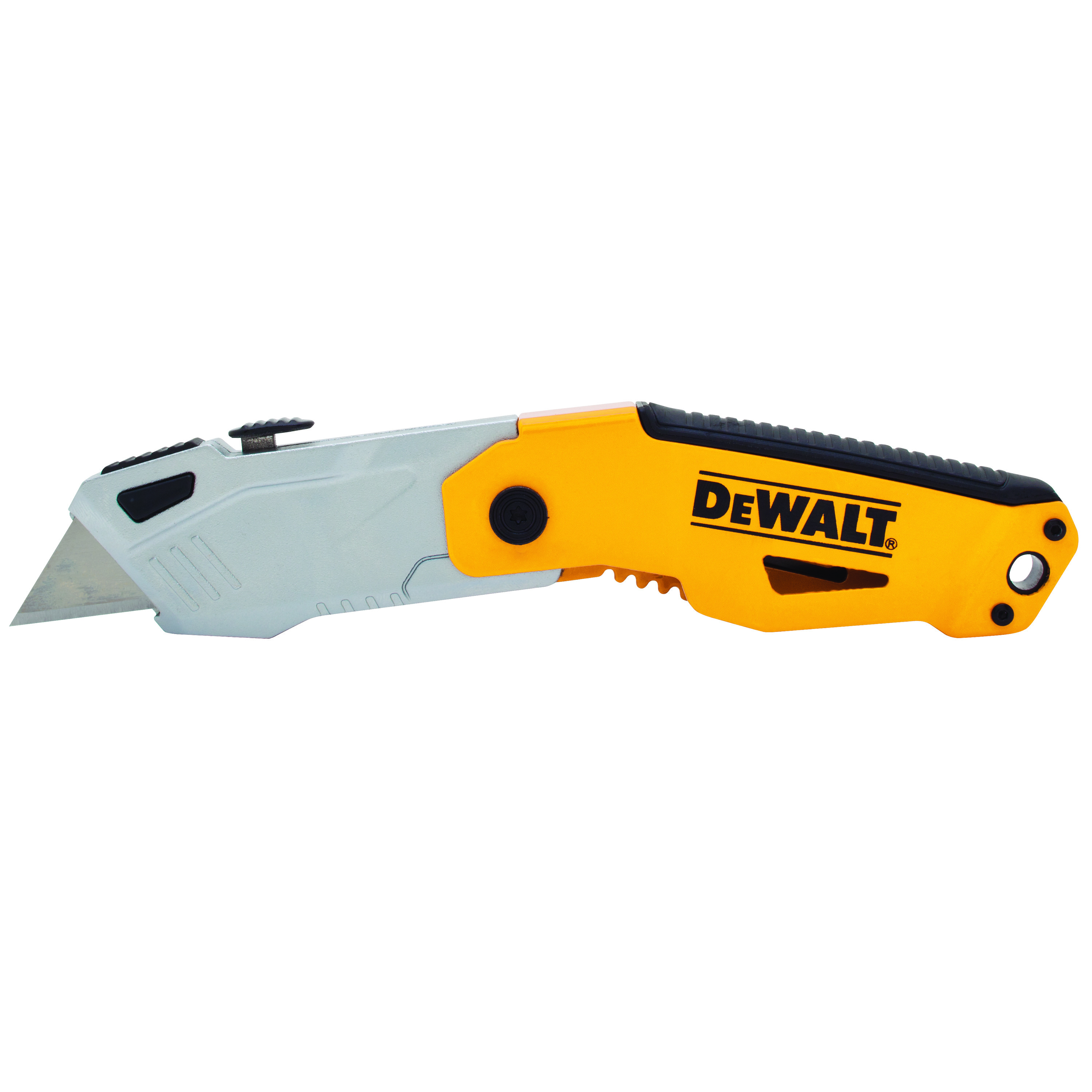 DeWALT® DWHT10261 Auto-Lock Folding Utility Knife, Retractable Blade, Push Button, Steel Blade, 3 Blades Included, 7-1/4 in OAL