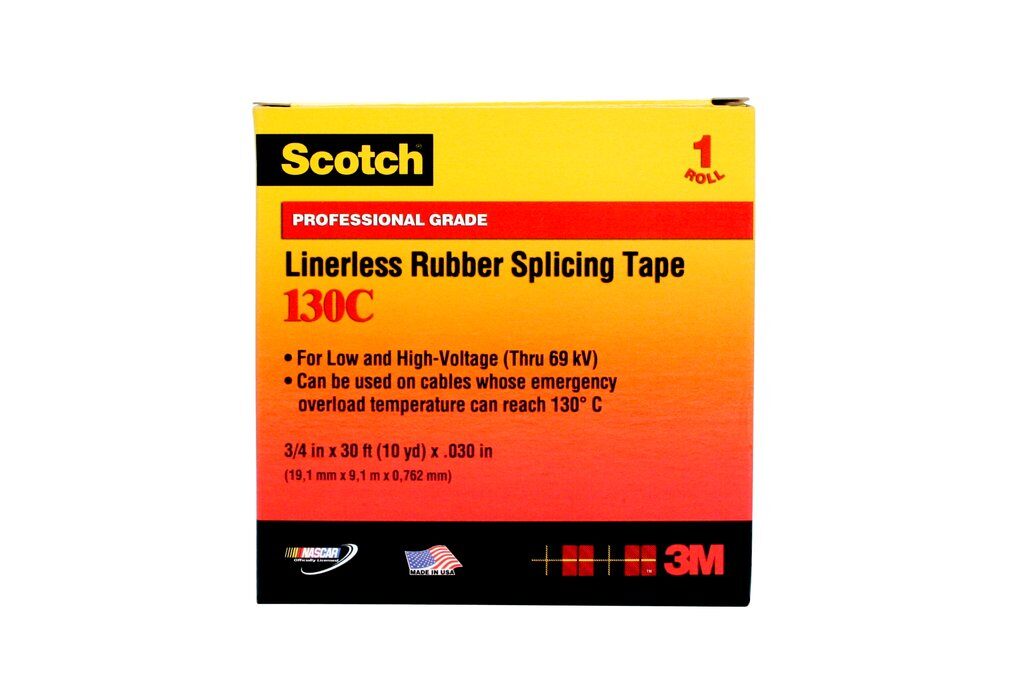 Scotch® 130C-1.5X30FT Linerless Premium Grade Splicing Tape, 30 ft L x 1-1/2 in W, 30 mil THK, Rubber, Rubber Resin Adhesive, Ethylene Rubber Backing, Black