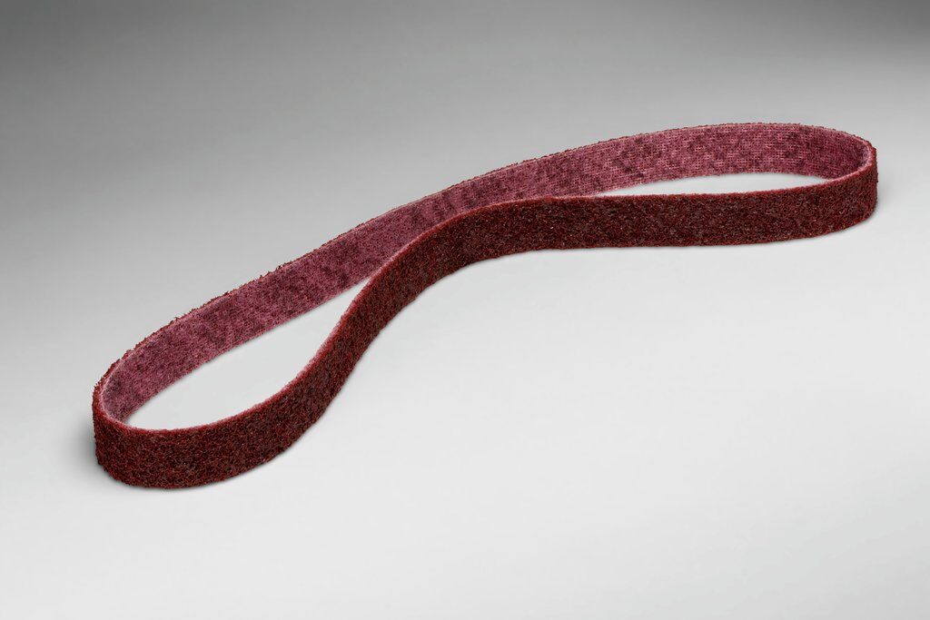 3M™ 00580 SC-BS Backstand Narrow Scrim Surface Conditioning Non-Woven Abrasive Belt, 2 in W x 72 in L, Medium Grade, Aluminum Oxide Abrasive, Maroon