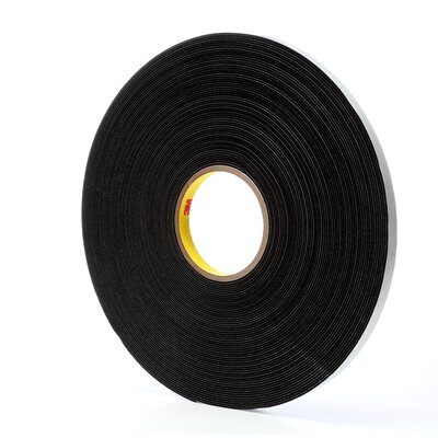 3M™ 4516-1/2"x36yd Single Coated Foam Tape, 36 yd L x 1/2 in W, 62 mil THK, Acrylic Adhesive, Vinyl Foam Backing, Black