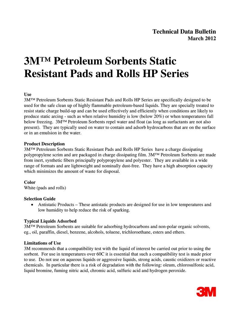 3M™ HP500 High Capacity Sorbent Static Resistant Roll, 144 ft L x 38 in W, 73 gal Absorption