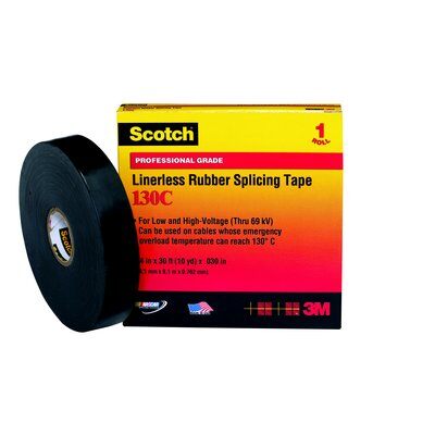 3M™ Scotch® 130C-2x30FT Linerless Premium Grade Electrical Tape, 30 ft L x 2 in W, 30 mil THK, Rubber, Rubber Adhesive, Rubber Backing, Black