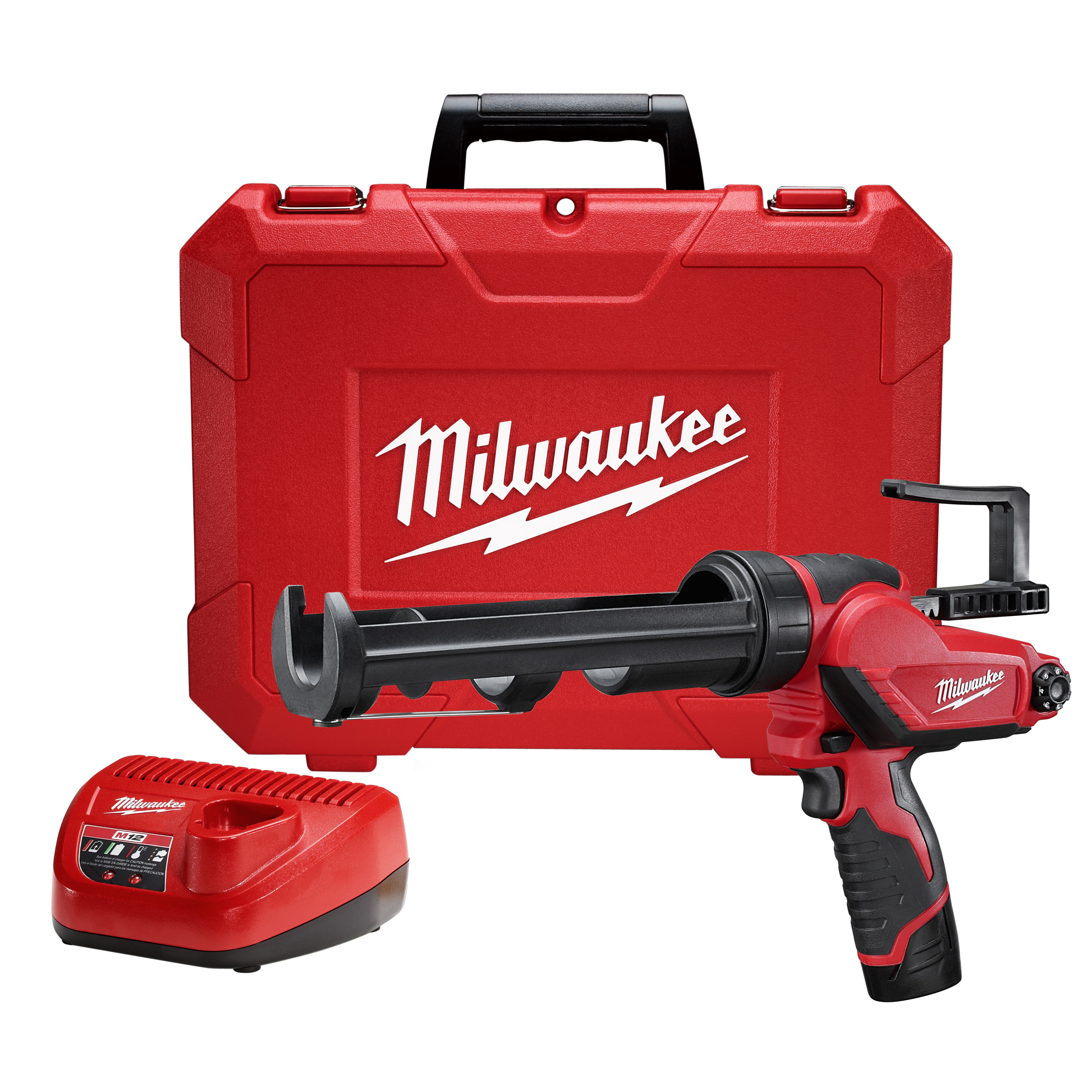 Milwaukee® M12™ 2441-21 Compact Cordless Caulk Gun Kit, 10 oz Capacity, 400 lb, 12 VDC, M12™ REDLITHIUM™ Lithium-Ion Battery, Metal Housing