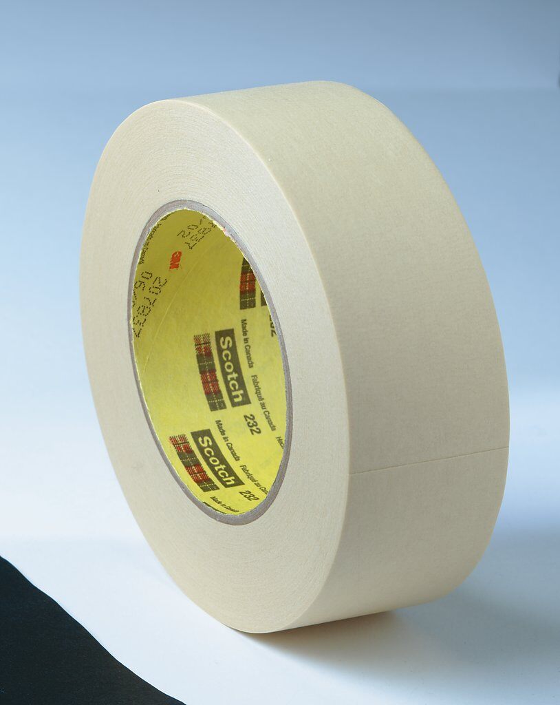 3M™ 232-12mmx55m High Performance Masking Tape, 55 m L x 12 mm W, 6.3 mil THK, Rubber Adhesive, Crepe Paper Backing