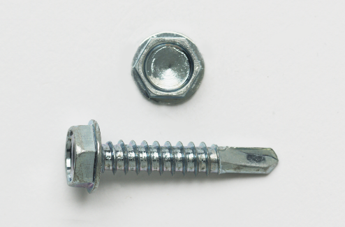 Peco PC101HT Self Drilling Screw, #10-16, 1 in OAL, Hex Washer Head, Steel, Zinc Plated