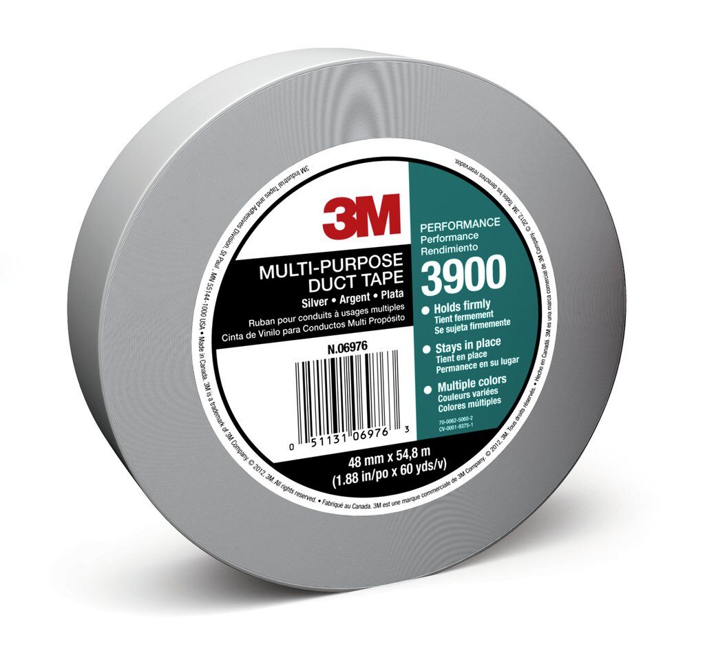 3M™ 3900-Silver Multi-Purpose Duct Tape, 60 yd L x 1.88 in W, 7.6 to 8.1 mil THK, Rubber Adhesive, Polyethylene Backing, Silver