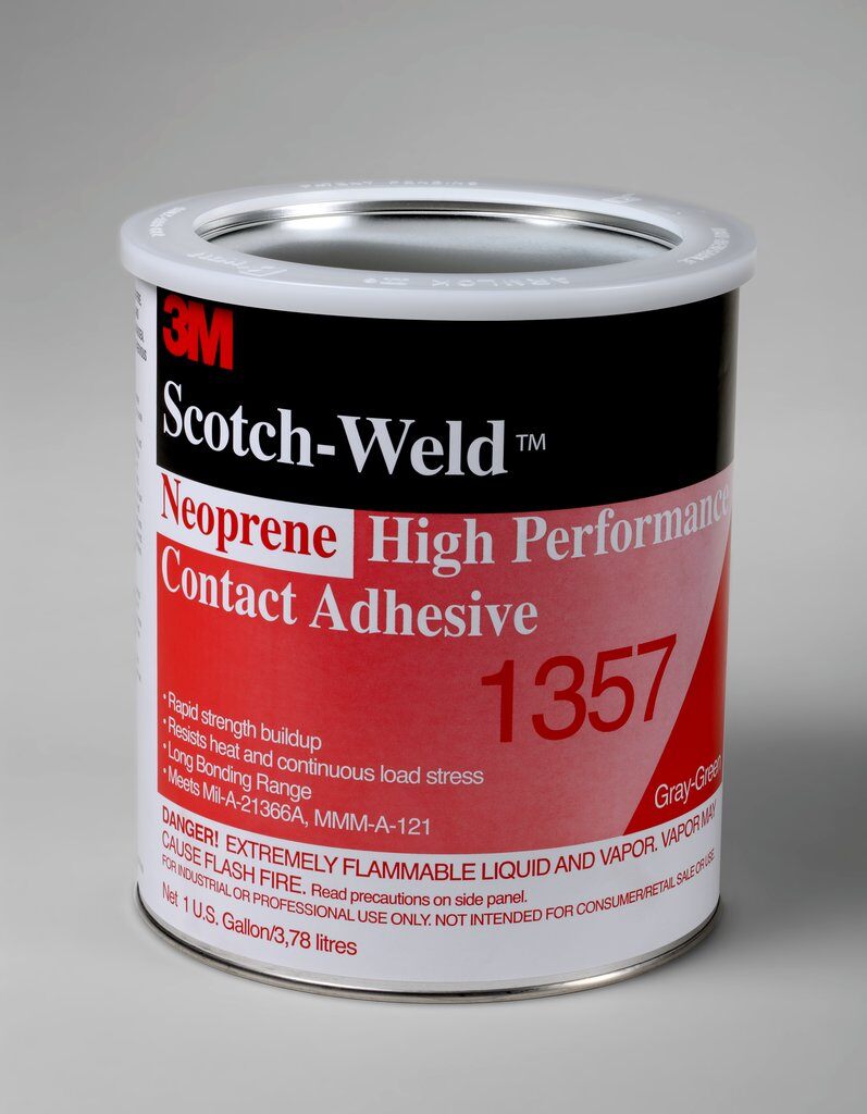 3M™ 1357-1quart Flammable High Performance High Strength Contact Adhesive, 1 qt Can, Gray/Green, Up to 30 min Curing