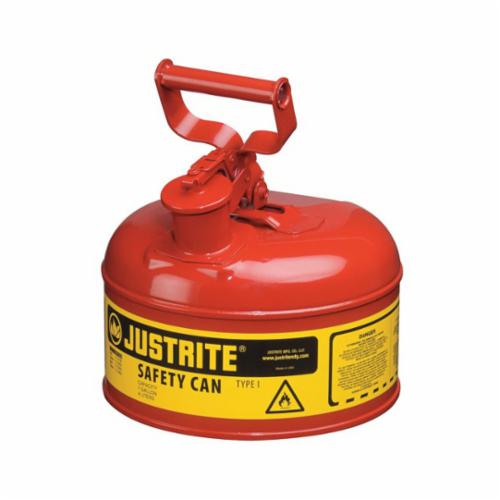 Justrite® 7110100 Type I Safety Can With Full Fisted Grip Handle, 1 gal Capacity, 9-1/2 in Dia x 11 in H, Galvanized Steel, Red