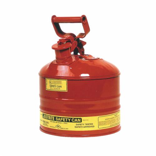 Justrite® 7125100 Type I Safety Can With Full Fisted Grip Handle, 2.5 gal Capacity, 11-3/4 in Dia x 11-1/2 in H, Galvanized Steel, Red
