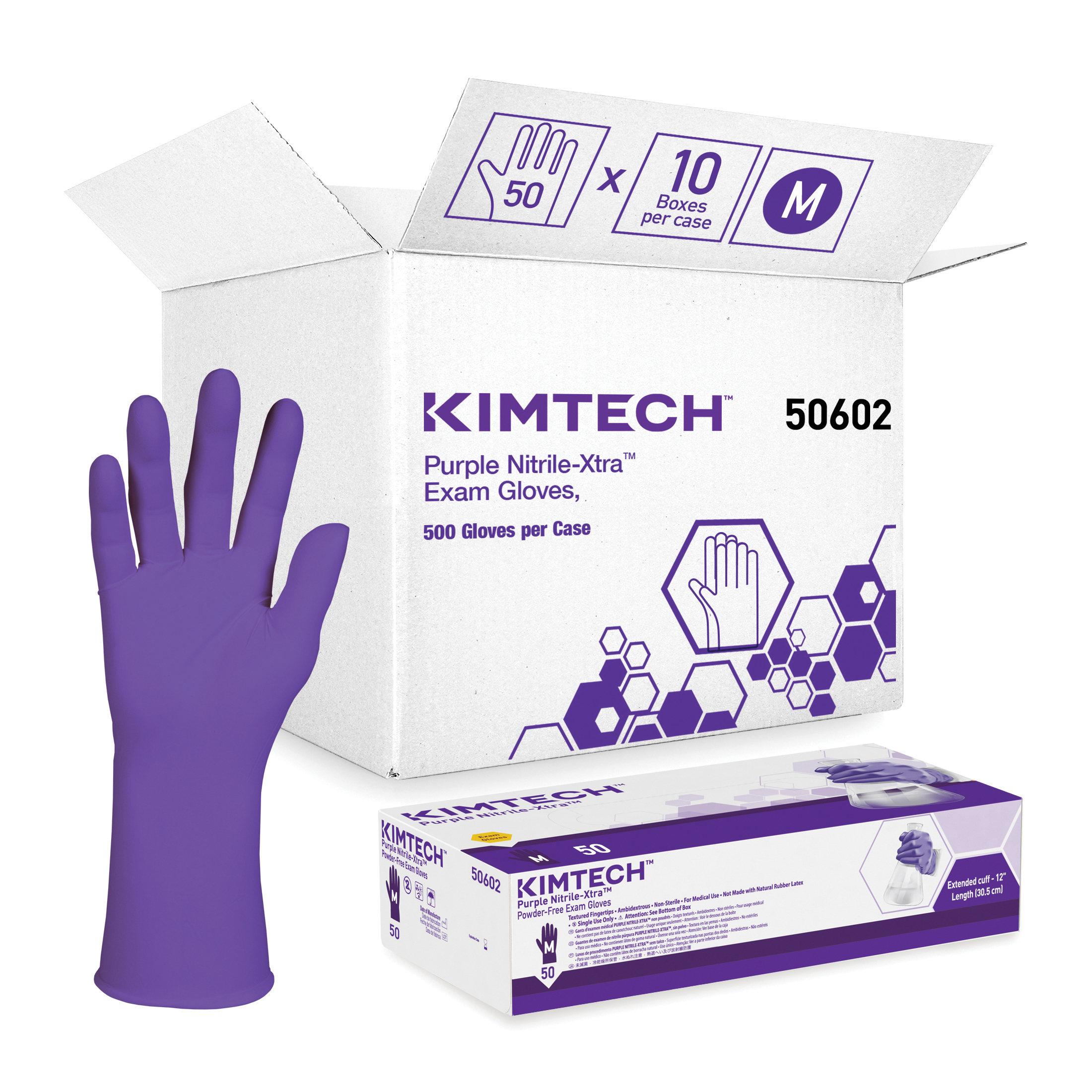 Kimberly-Clark* 50602 Disposable Gloves, M, Nitrile™ Polymer, Purple, 12 in L, Non-Powdered, Textured, 4.7 mil THK, Application Type: Exam/Medical Grade, Ambidextrous Hand
