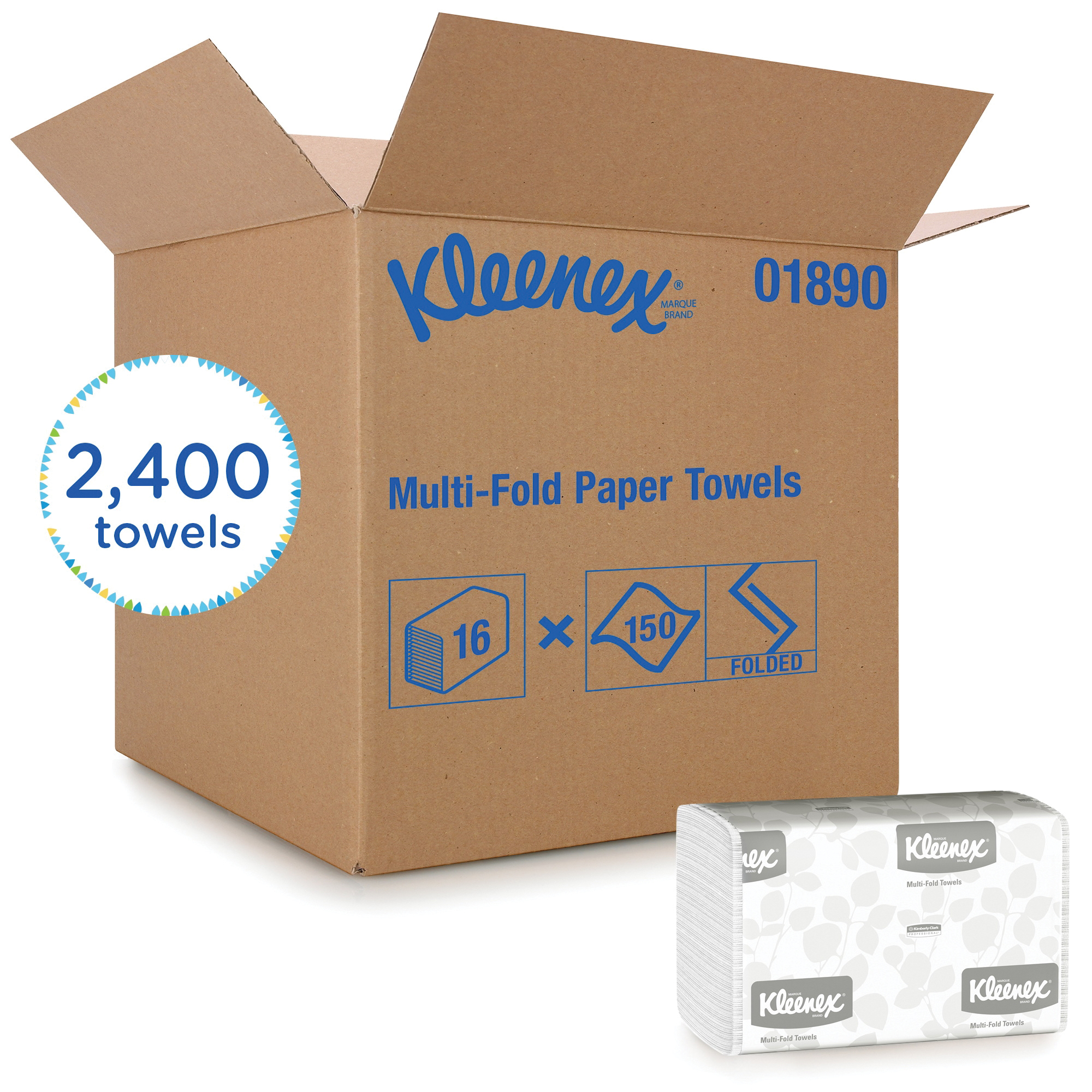 Kleenex® 01890 Multi-Fold Towel, 150 Sheets, 1 Plys, Paper, White