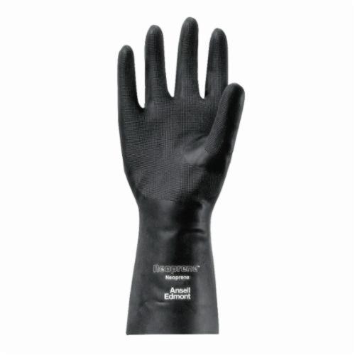 Ansell 116313 29-865 Chemical Resistant Gloves, SZ 9, Neoprene, Black, Flock Lining, 13 in L, Resists: Acid, Caustic, Oil and Solvent, Unsupported Support, Straight Cuff, 18 mil THK