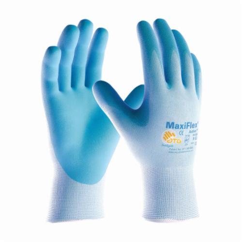 ATG® MaxiFlex® Active 34-824 General Purpose Gloves, Coated, Microfoam Nitrile Palm, Nylon, Light Blue, Continuous Knit Wrist Cuff, Microfoam Nitrile Coating, Resists: Abrasion, Cut, Puncture and Tear, Lycra® Lining, Seamless Knit