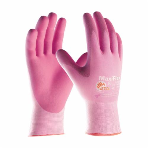 ATG® MaxiFlex® Active 34-8264 General Purpose Gloves, Coated, Microfoam Nitrile Palm, Nylon, Pink, Continuous Knit Wrist Cuff, Microfoam Nitrile Coating, Resists: Abrasion, Cut, Puncture and Tear, Lycra® Lining, Seamless Knit
