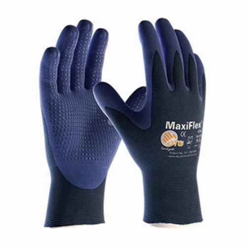ATG® MaxiFlex® Elite™ 34-244 Ultra Lightweight General Purpose Gloves, Coated, Microfoam Nitrile Palm, Nylon, Blue, Continuous Knit Wrist Cuff, Microfoam Nitrile Coating, Resists: Abrasion, Cut, Puncture and Tear, Nylon Lining, Seamless Knit