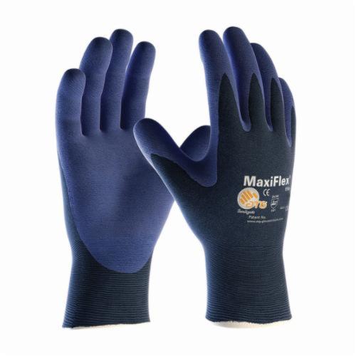 ATG® MaxiFlex® Elite™ 34-274 Ultra Lightweight General Purpose Gloves, Coated, Microfoam Nitrile Palm, Nylon, Blue, Continuous Knit Wrist Cuff, Microfoam Nitrile Coating, Resists: Abrasion, Cut, Puncture and Tear, Nylon Lining, Seamless Knit