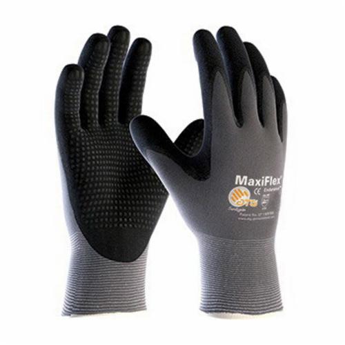 ATG® MaxiFlex® Endurance™ 34-844 General Purpose Gloves, Coated, Microfoam Nitrile Palm, Nylon, Black/Gray, Continuous Knit Wrist Cuff, Microfoam Nitrile Coating, Resists: Abrasion, Cut, Puncture and Tear, Nylon Lining, Seamless Knit