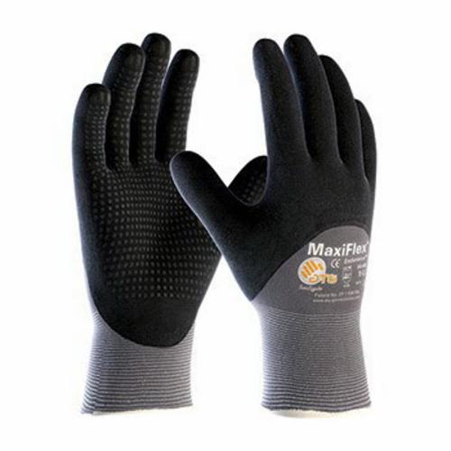 ATG® MaxiFlex® Endurance™ 34-845 General Purpose Gloves, Coated, Microfoam Nitrile Palm, 15 ga Nylon, Black/Gray, Continuous Knit Wrist Cuff, Microfoam Nitrile Coating, Resists: Abrasion, Cut, Puncture and Tear, Nylon Lining, Seamless Knit