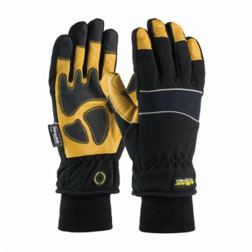 PIP® 120-4800 General Purpose Gloves, Cold Protectioneather Palm, Goatskin Leather Palm, Goatskin Leather/Nylon/Polyester/Spandex®/, Black/Yellow, Knit Wrist Cuff, PVC Coating, Resists: Abrasion, Cut, Puncture and Tear