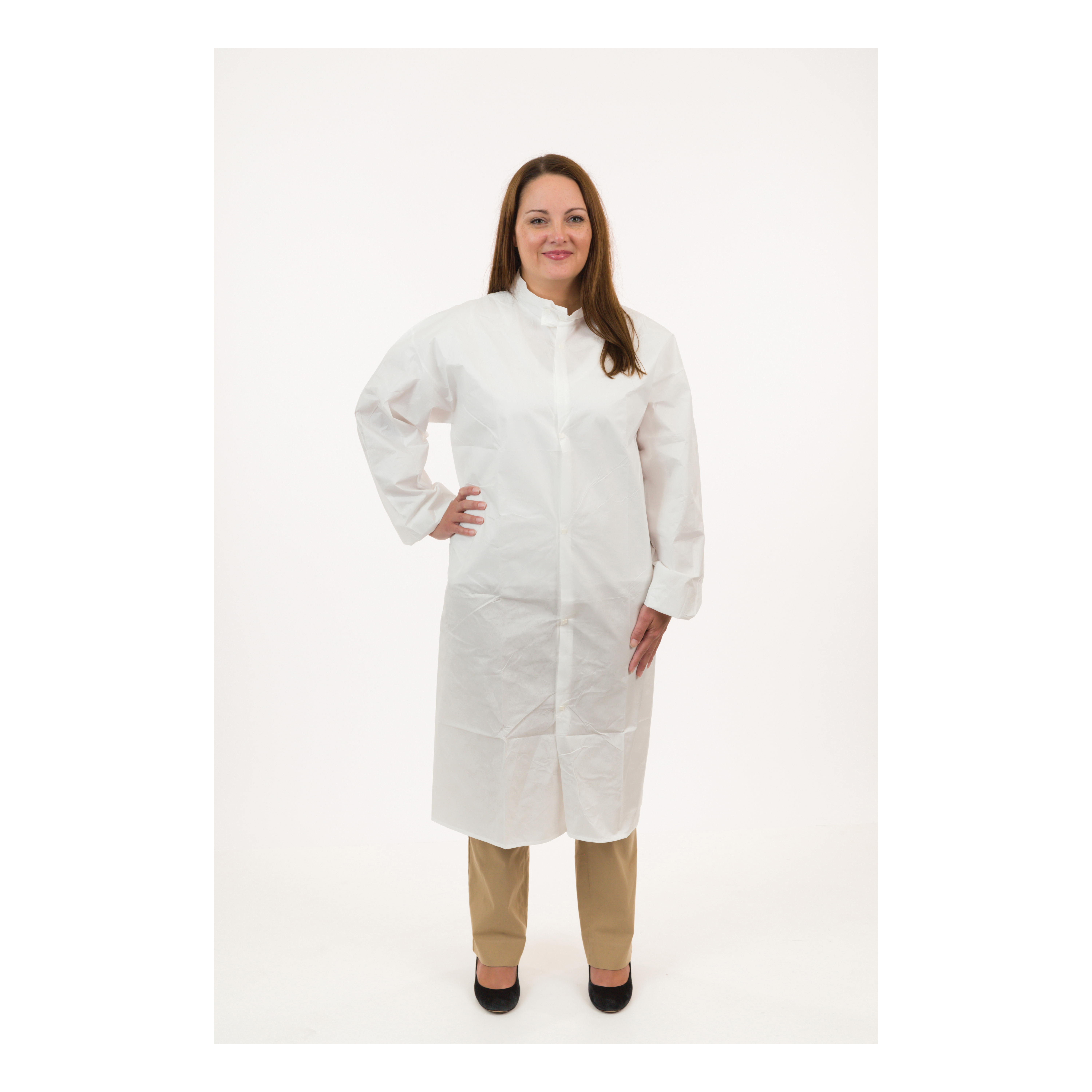 International Enviroguard MicroGuard CE® CE8046-BP Clean Processed Lab Coat With Bound Mandarin Collar, Unisex, White, Microporous Fabric, Snap Closure, Specifications Met: ASTM D5034, ASTM T903, INDA IST 100.2, AATCC 127, CPSC 1610, GB/T 12074-1991