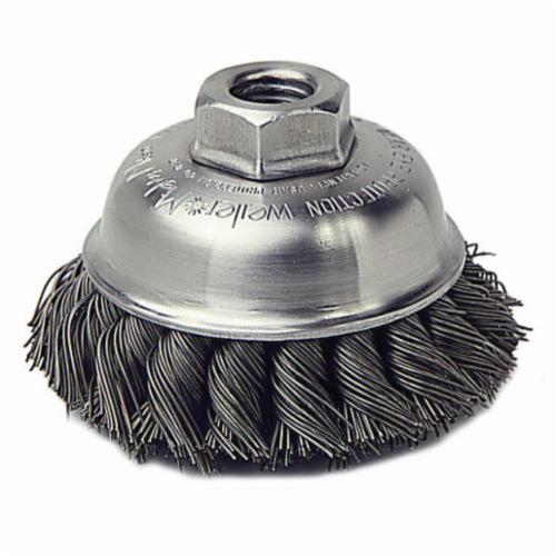 Mighty-Mite™ 13153 Single Row Cup Brush, 3-1/2 in Dia Brush, 3/8-24 UNF Arbor Hole, 0.023 in Dia Filament/Wire, Standard/Twist Knot, Steel Fill