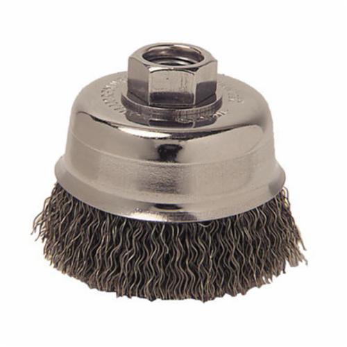 Mighty-Mite™ 13240 Cup Brush, 3 in Dia Brush, M10x1.25 Arbor Hole, 0.014 in Dia Filament/Wire, Crimped, Steel Fill