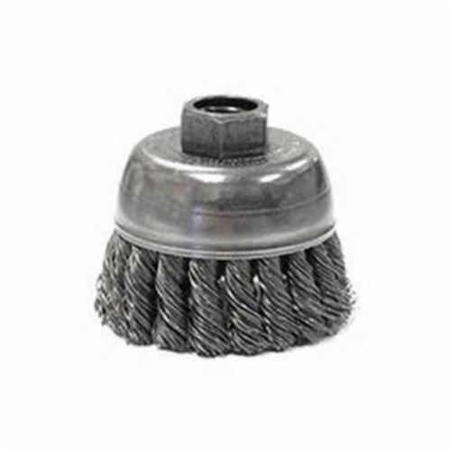 Mighty-Mite™ 13283 Single Row Cup Brush, 2-3/4 in Dia Brush, M14x2 Arbor Hole, 0.02 in Dia Filament/Wire, Standard/Twist Knot, Steel Fill