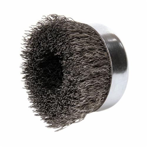 Mighty-Mite™ 14036 Cup Brush, 4 in Dia Brush, 5/8-11 UNC Arbor Hole, 0.02 in Dia Filament/Wire, Crimped, Steel Fill