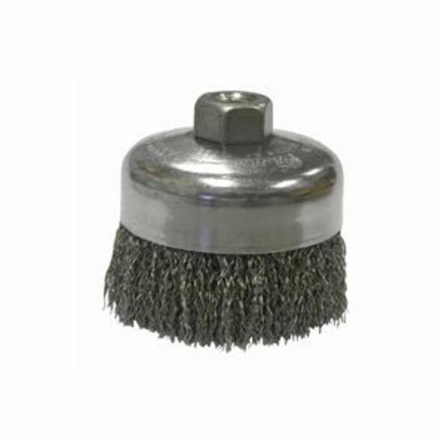 Mighty-Mite™ 14126 Cup Brush, 4 in Dia Brush, 5/8-11 UNC Arbor Hole, 0.02 in Dia Filament/Wire, Crimped, Stainless Steel Fill