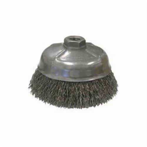 Mighty-Mite™ 14216 Cup Brush, 5 in Dia Brush, 5/8-11 UNC Arbor Hole, 0.02 in Dia Filament/Wire, Crimped, Steel Fill