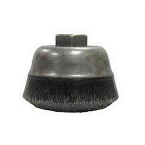 Weiler® Polyflex® 35406 Encapsulated Cup Brush, 3-1/2 in Dia Brush, 5/8-11 UNC Arbor Hole, 0.014 in Dia Filament/Wire, Crimped, Steel Fill