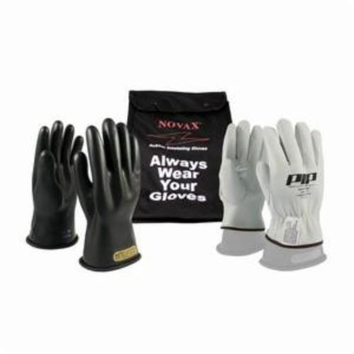 Novax® 150-SK-00/9 Insulating Unisex Electrical Safety Gloves Kit, SZ 9, Goatskin Leather/Natural Rubber, Black/Natural, 11 in L, ASTM Class: Class 00, 500 VAC/750 VDC Max Use Voltage