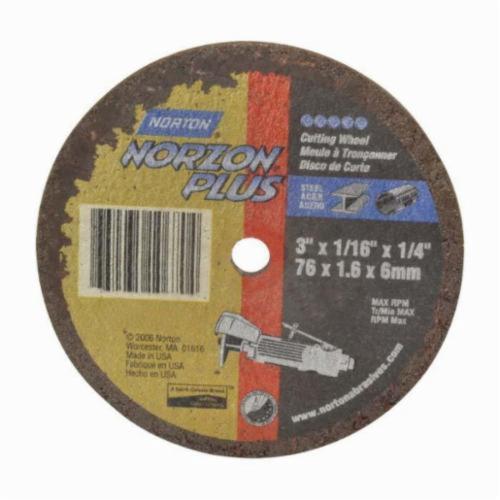 Norton®NorZon® Plus® 66243510673 5SGZ Small Diameter Cut-Off Wheel, 3 in Dia x 1/8 in THK, 3/8 in Center Hole, 36 Grit, Ceramic/Zirconia Alumina Abrasive