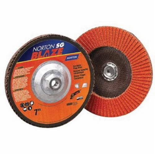 Norton® Blaze® 66261183487 R980P Center Mount Standard Density Coated Abrasive Flap Disc, 4-1/2 in Dia, 7/8 in Center Hole, 40 Grit, Extra Coarse Grade, Ceramic Alumina Abrasive, Type 29 Conical Disc