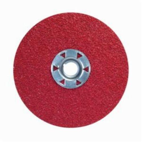 Norton® Red Heat® 77696009749 F981 Close Coated Abrasive Disc, 5 in Dia, 5/8-11 Center Hole, 36 Grit, Extra Coarse Grade, Ceramic Alumina Abrasive, Speed Change Fastener Attachment