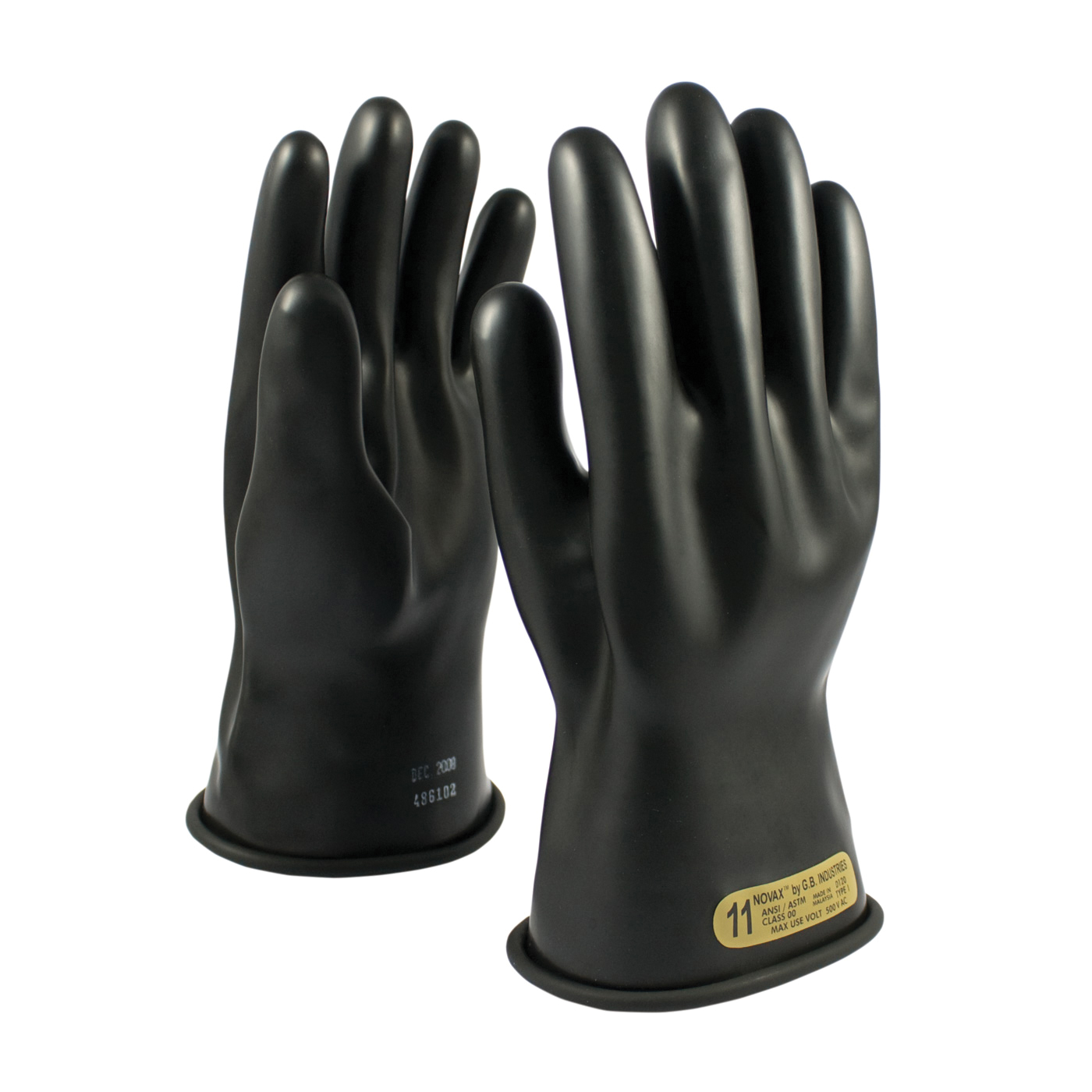 Novax® 150-00-11/9 Insulating Unisex Electrical Safety Gloves, SZ 9, Natural Rubber, Black, 11 in L, ASTM Class: Class 00, 500 VAC/750 VDC Max Use Voltage