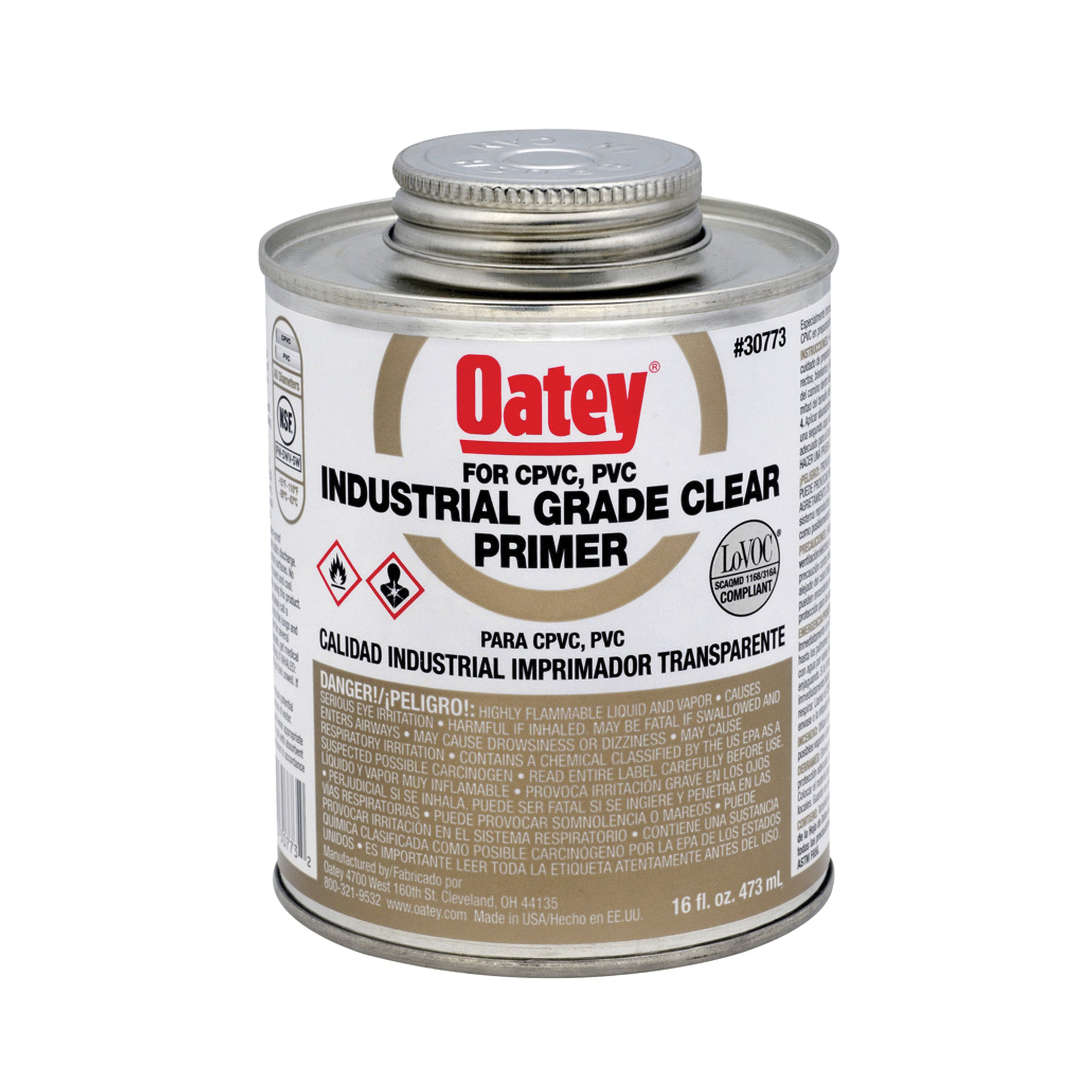 Oatey® 30773 Industrial Grade Primer, For Use With PVC and CPVC Pipe and Fittings, Clear, 16 oz Container