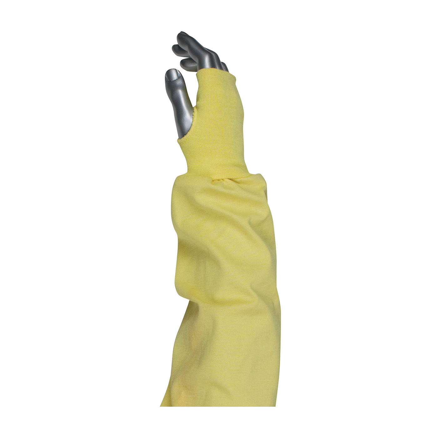 PIP® Kut Gard® 10-K4726 10-K47 Lightweight Interlock Cut-Resistant Sleeves With Blue/Gold Elastic End and Thumb Hole, Universal/7-1/2 in, 26 in L x 1 ply THK, 40% Aramid®/60% Cotton, Yellow