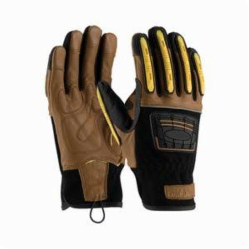 PIP® 120-4150 General Purpose Gloves, Leather Palm/Work, Goatskin Leather Palm, Kevlar®/Lycra®/Leather/Spandex®, Black/Brown, Hook and Loop Wrist Cuff, Resists: Abrasion, Cut, Puncture and Tear, Kevlar® Lining