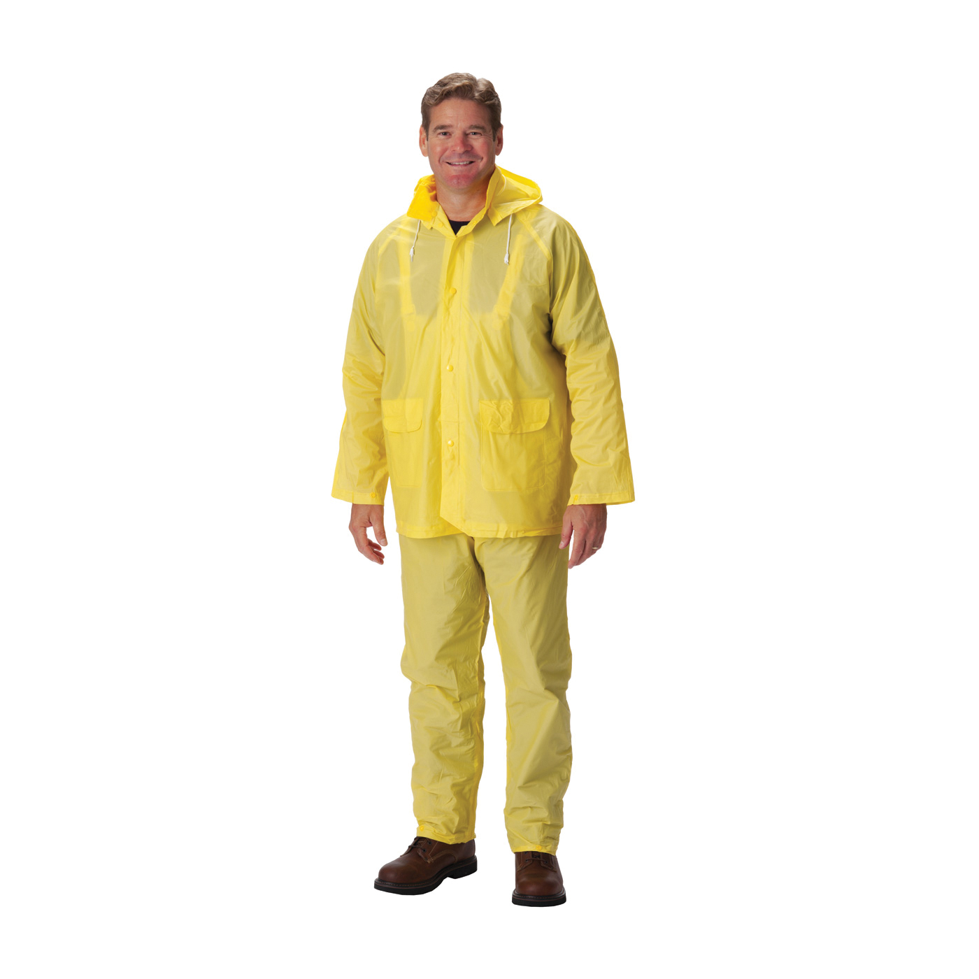 PIP® FALCON™ 201-250S 3-Piece Rainsuit, S, Yellow, PVC, 46 in Waist, 29 in L Inseam, Detachable Hood