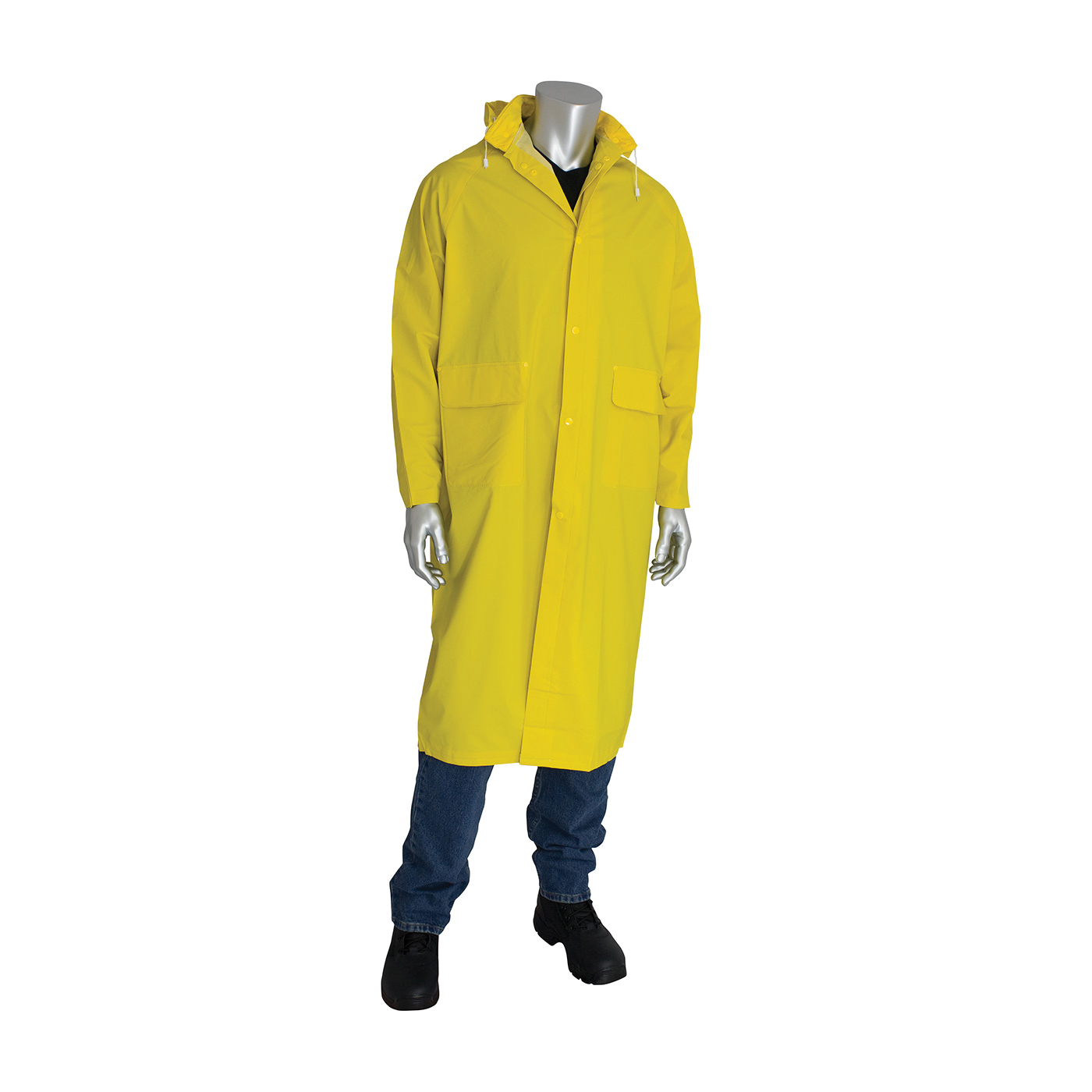 PIP® FALCON™ Base35FR™ 205-300FR/4X 2-Piece Premium Rain Coat, Unisex, 4XL, Yellow, Corduroy/Polyester/PVC, Resists: Flame and Water, Specifications Met: ASTM D6413