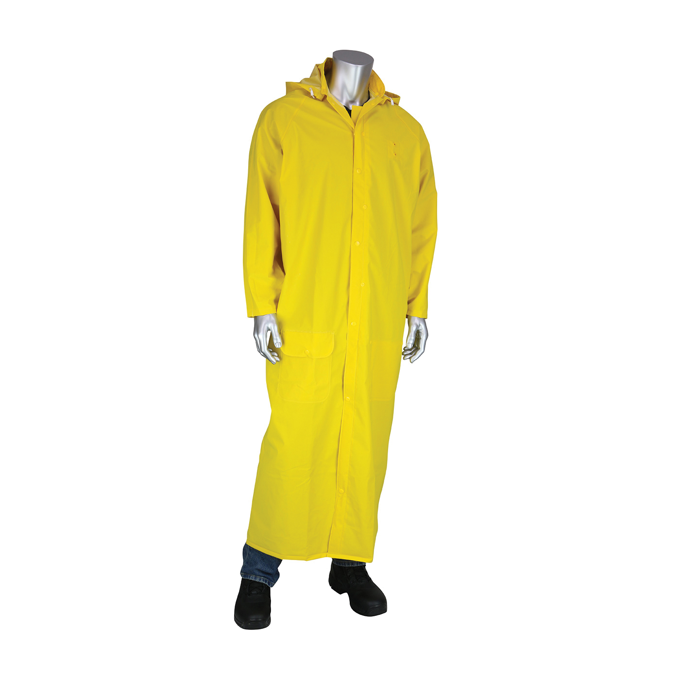PIP® FALCON™ Base35™ 201-320/XL Premium Duster Rain Coat, Unisex, XL, Yellow, Corduroy/Polyester/PVC, Resists: Water