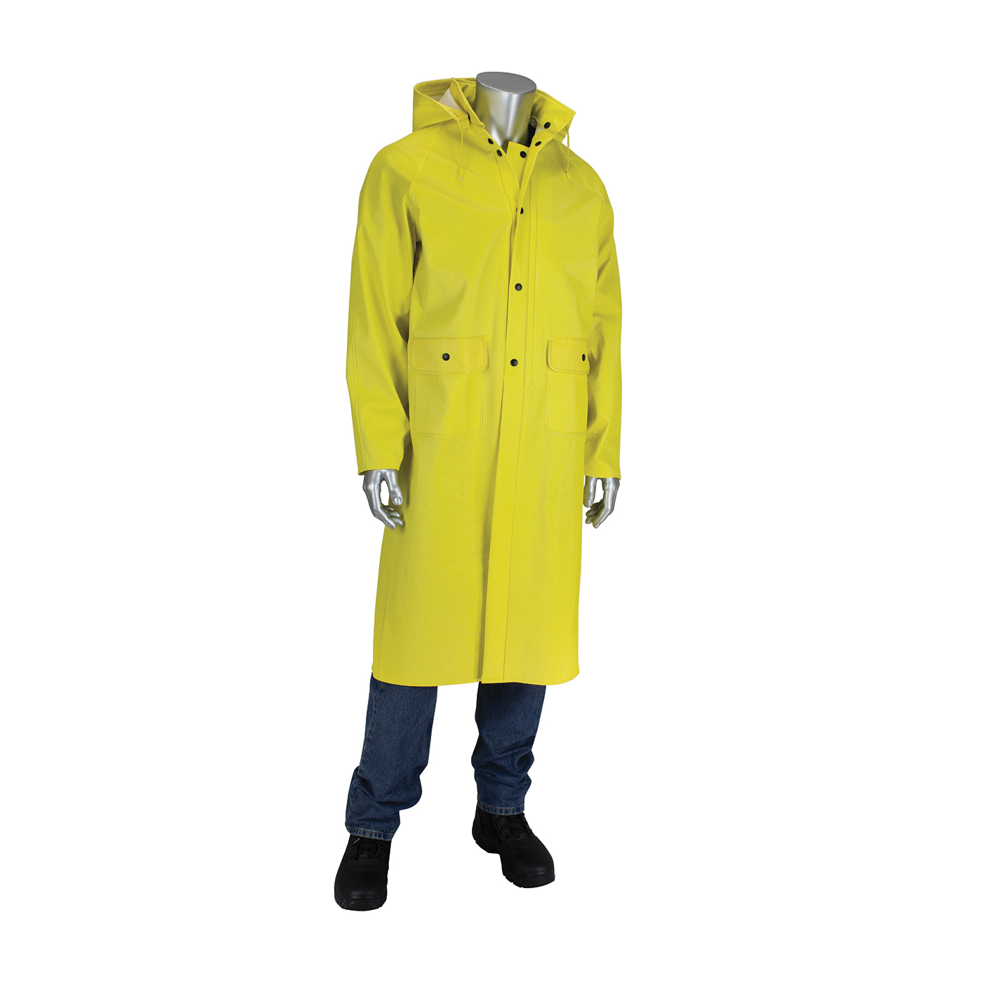 PIP® FALCON™ Flex™ 201-650C/S 2-Piece Ribbed Rain Jacket With Hood, S, Yellow, PVC/Non-Woven Polyester, Resists: Rips, Tear and Water
