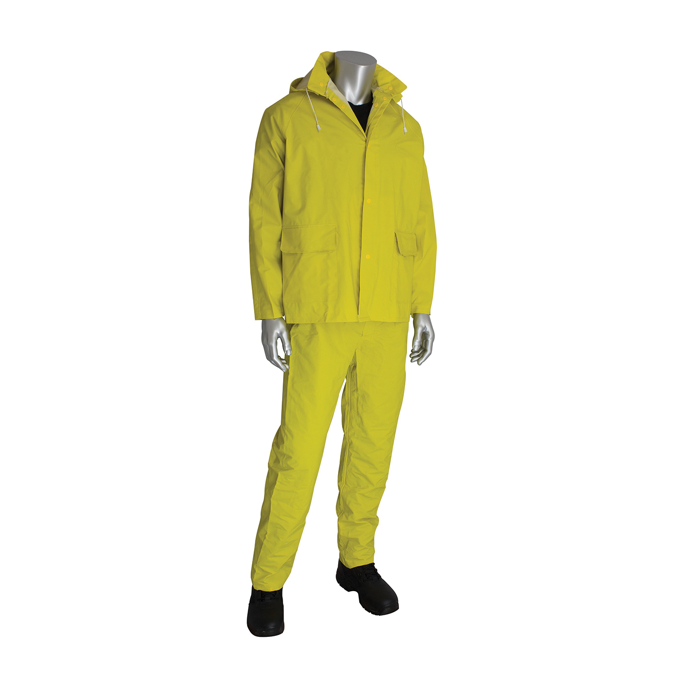 PIP® FALCON™ HydroFR™ 205-370FR/7X 3-Piece Premium Rainsuit, 7XL, Yellow, Polyester/Corduroy/PVC, 62 in Waist, 37 in L Inseam, Detachable Hood